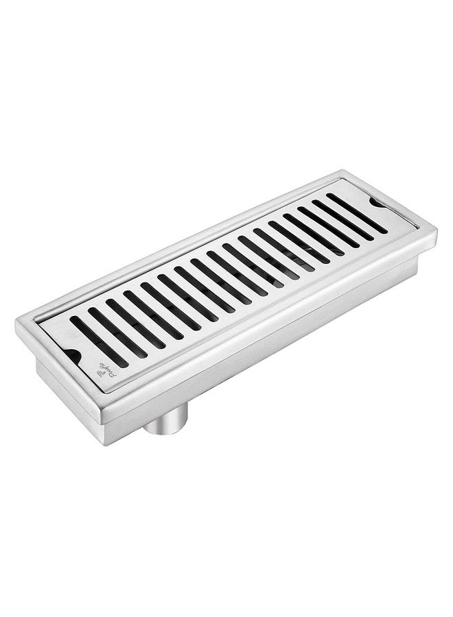 Pixaflo Vertical Shower Drain Channel | 12 × 4 Inches | 304 Stainless Steel Shower Water Drain Channel | Floor Drain Jali with Collar | Side Hole - Image 1